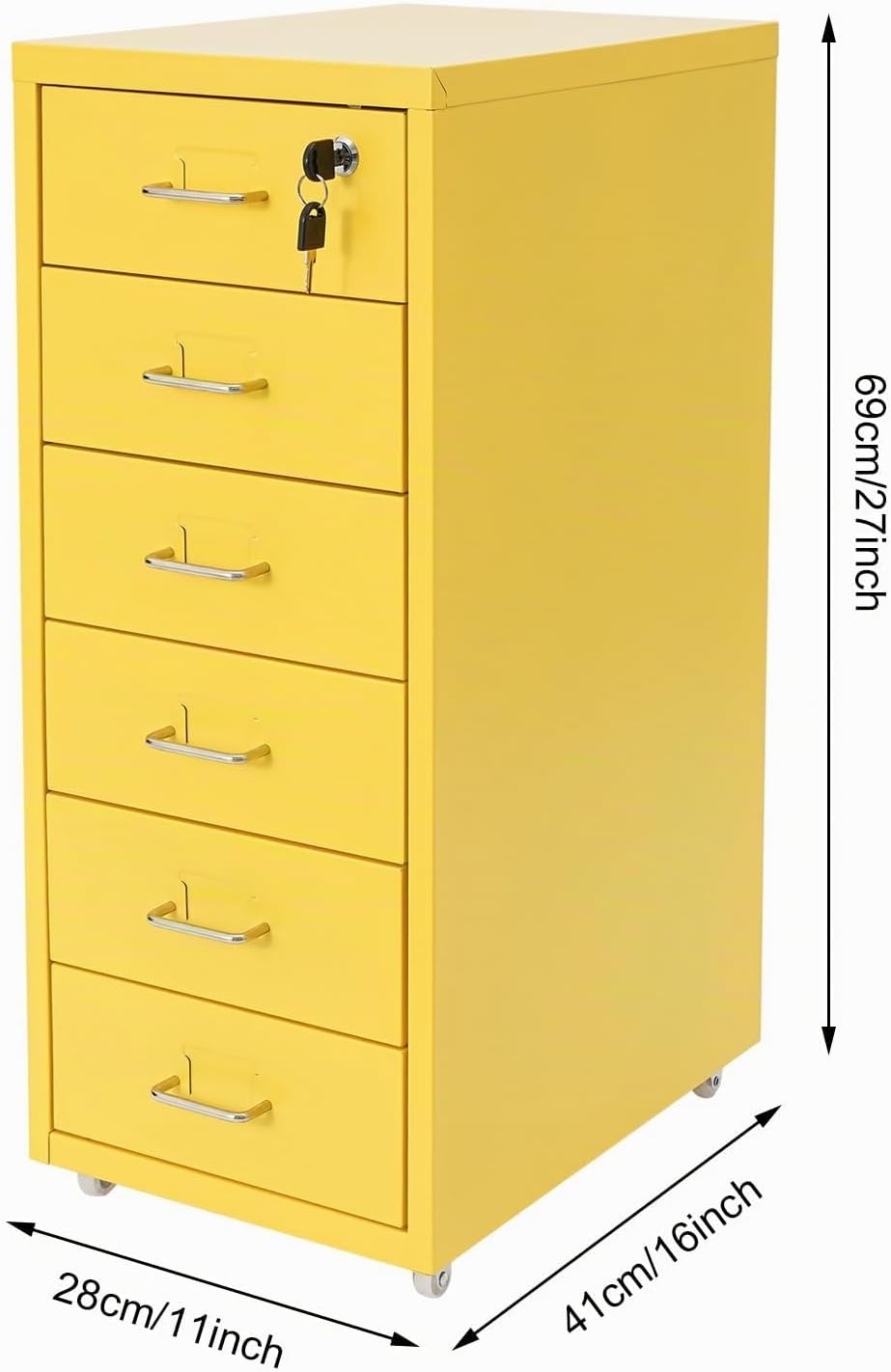 BRRIDE Aktenschrank Abschliessbar, Rollcontainer mit 6 Schubladen, Metall Bürocontainer Schubladensc