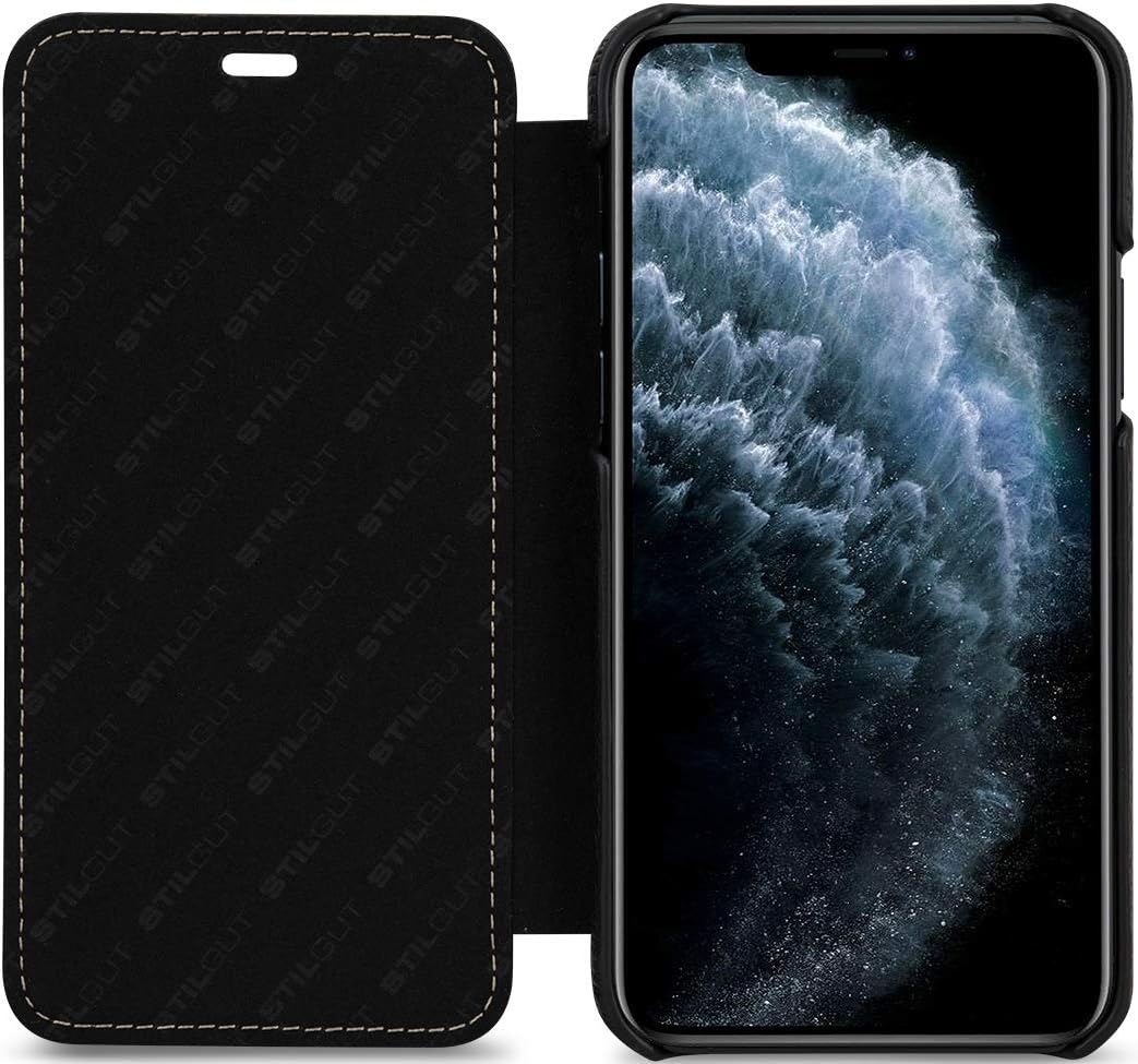 STILGUT Book Case kompatibel mit iPhone 11 Pro Hülle aus Leder zum Klappen, Klapphülle, Handyhülle,