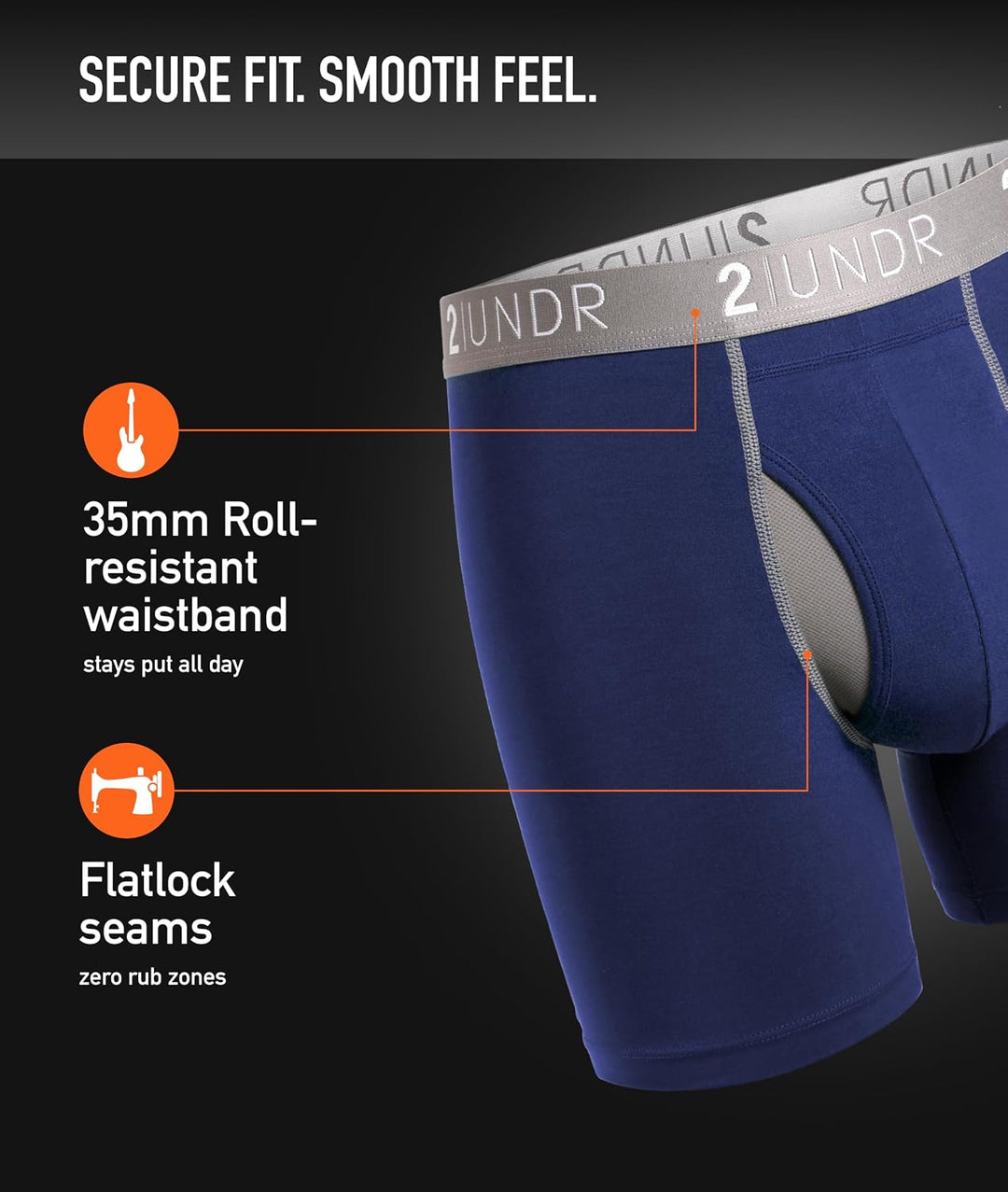 2UNDR Herren-Boxershorts Swingshift. S Marineblau/Grau, S Marineblau/Grau