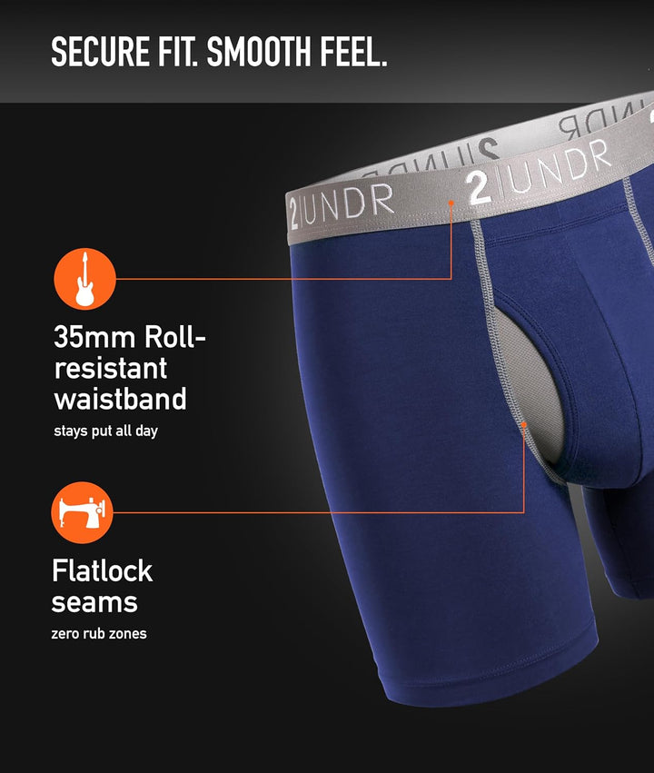 2UNDR Herren-Boxershorts, 15,2 cm, Limitierte Auflage, Farben M Marineblau/Grau, M Marineblau/Grau