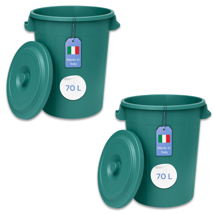 YourCasa Mülltonne 2 x 70L - Mülleimer mit Deckel - Tonne mit Trageriffen für Garten - Futtertonne o