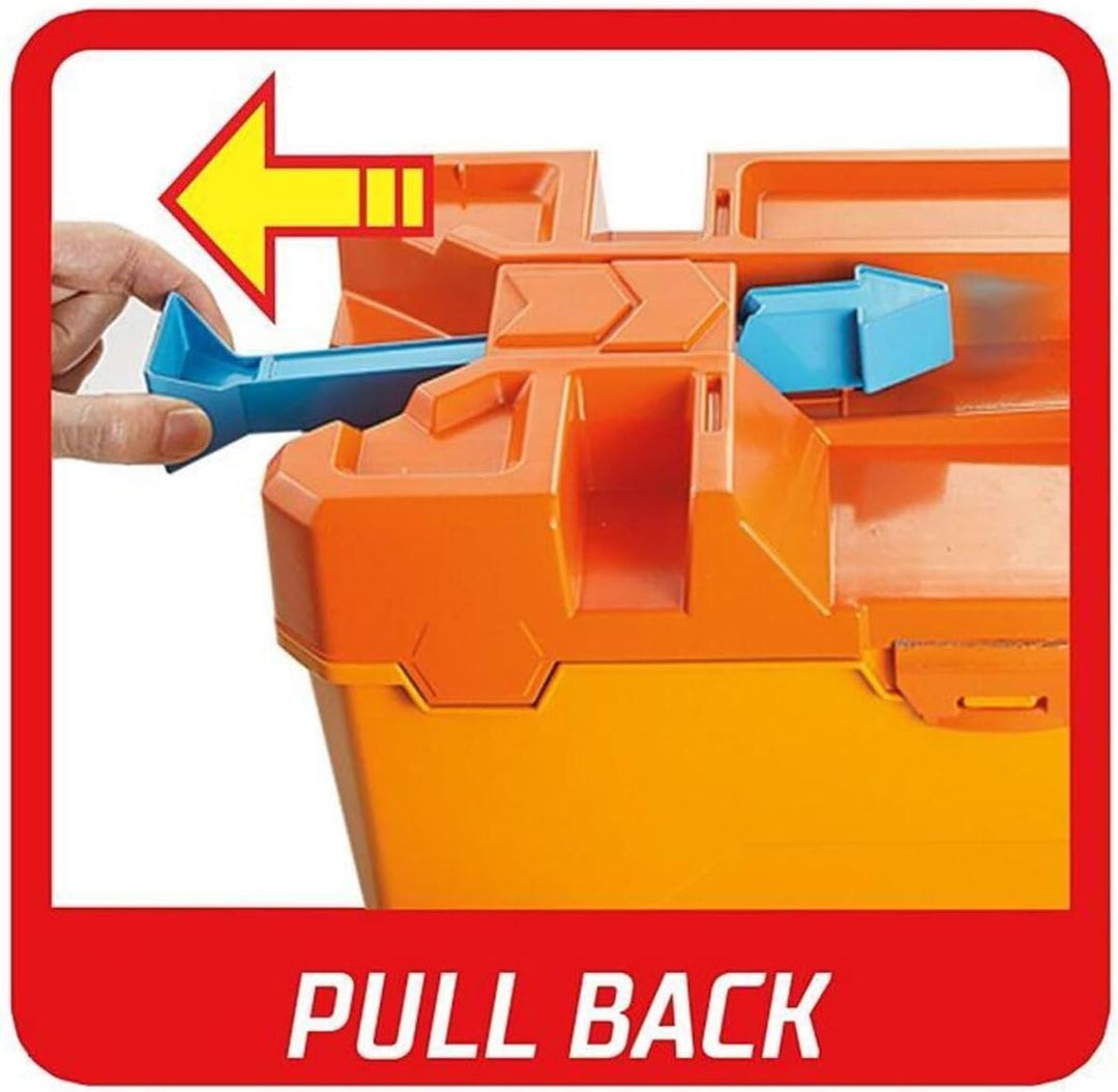 Hot Wheels GCF91 - Track Builder Fässer-Stunt Box und Starter, Spielzeug Autorennbahn ab 6 Jahren TR