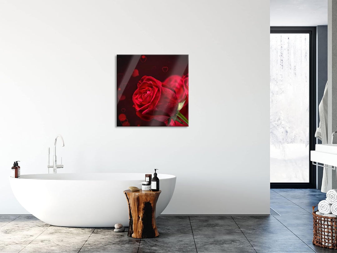 Pixxprint Glasbild | Wandbild auf Echtglas | Rosen | 50x50 cm | inkl. Aufhängung und Abstandshalter,