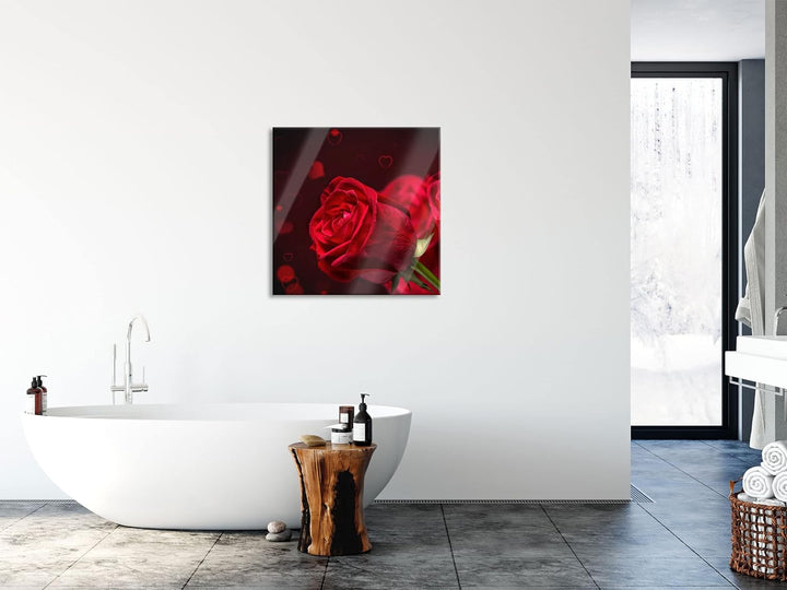 Pixxprint Glasbild | Wandbild auf Echtglas | Rosen | 50x50 cm | inkl. Aufhängung und Abstandshalter,