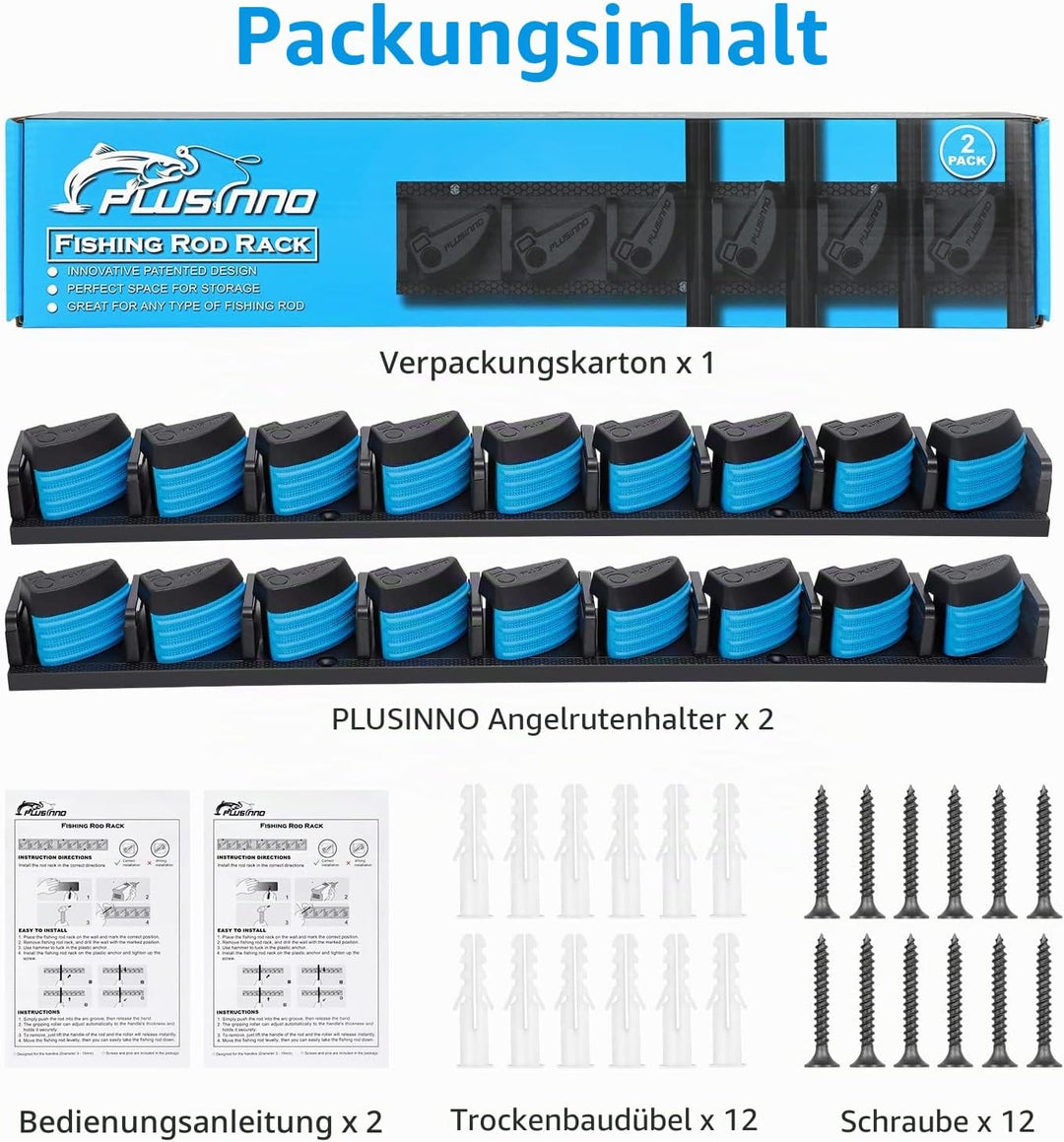 PLUSINNO Vertikaler Angelrutenhalter, Wandmontage, Angelrutenhalter für bis zu 18 Ruten oder Kombina