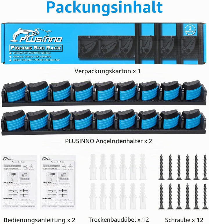 PLUSINNO Vertikaler Angelrutenhalter, Wandmontage, Angelrutenhalter für bis zu 18 Ruten oder Kombina