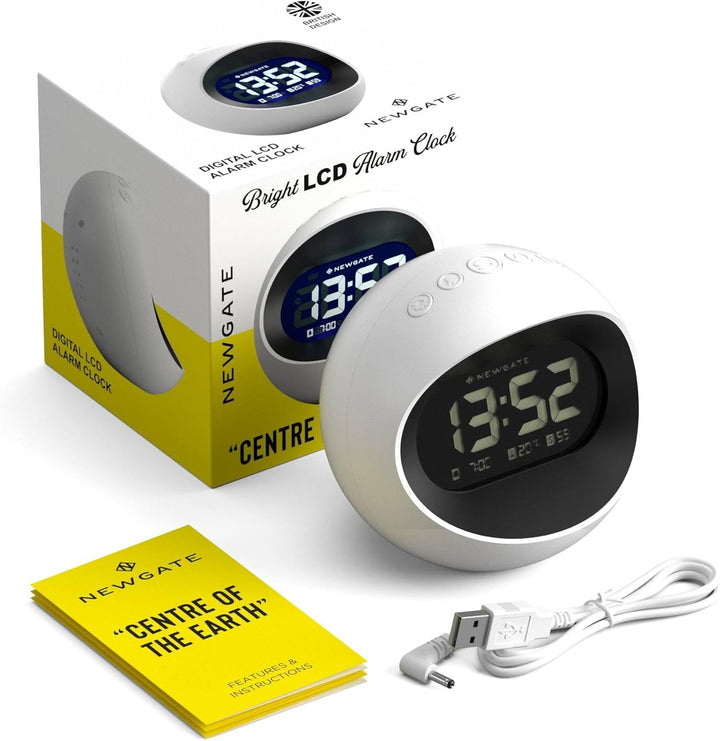 NEWGATE® Digital Centre of The Earth Wecker (weiss mit schwarzem LCD-Display) White With Black Lcd D