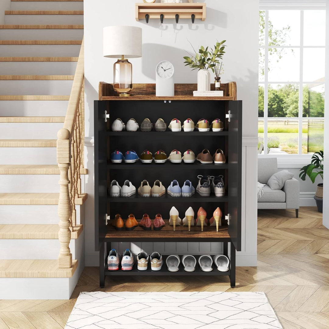 LITTLE TREE Schuhschrank mit Türen, 5-stöckiger Schuhschrank aus Holz, Schuhregal, Organizer Schrank
