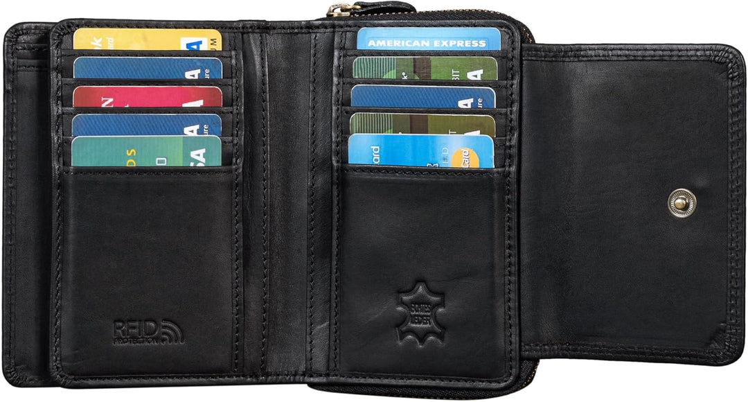 Benthill Damen Geldbörse Gross Echt Leder - Portemonnaie mit RFID Schutz - Portmonee mit vielen Kart