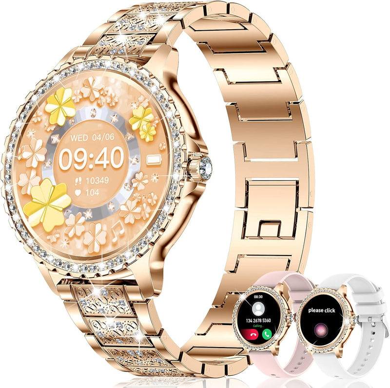 Smartwatch mit Telefonfunktion Diamond, 1.32"Smart Watch Damenuhr mit Anruffunktion ,Menstruationszy