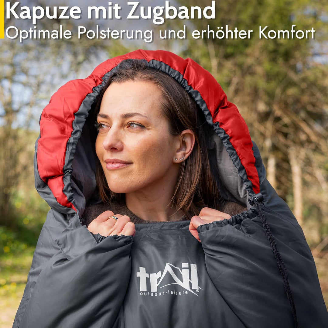 Trail-Alpin-Schlafsack mit Kapuze – 250 g Schlafsack, 3-Jahreszeiten- Schlafsack. Leicht, kleines Pa