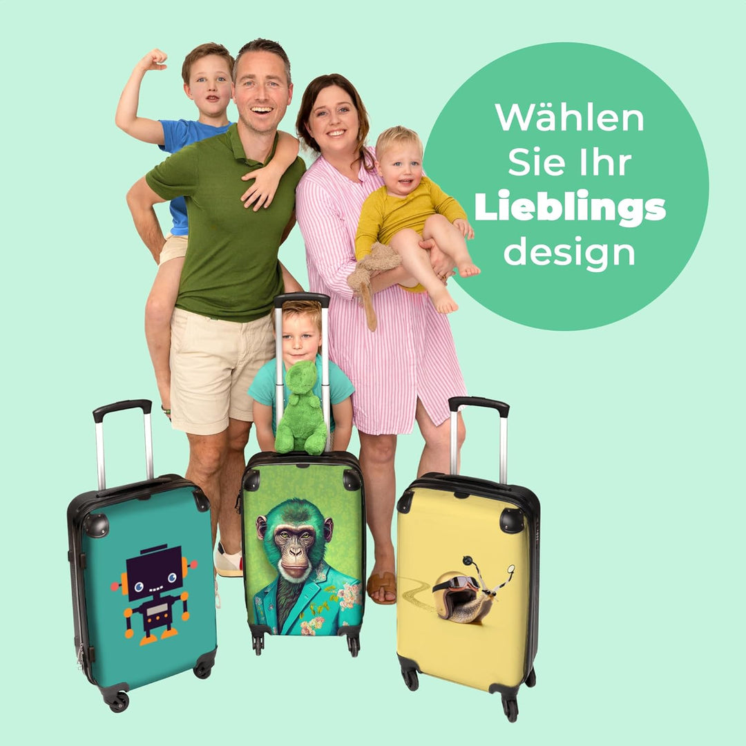 Koffer gross Trolley Rollkoffer Reisekoffer mit 4 Rollen Fotokoffer - AFFE - Bluse - Grün - Porträt