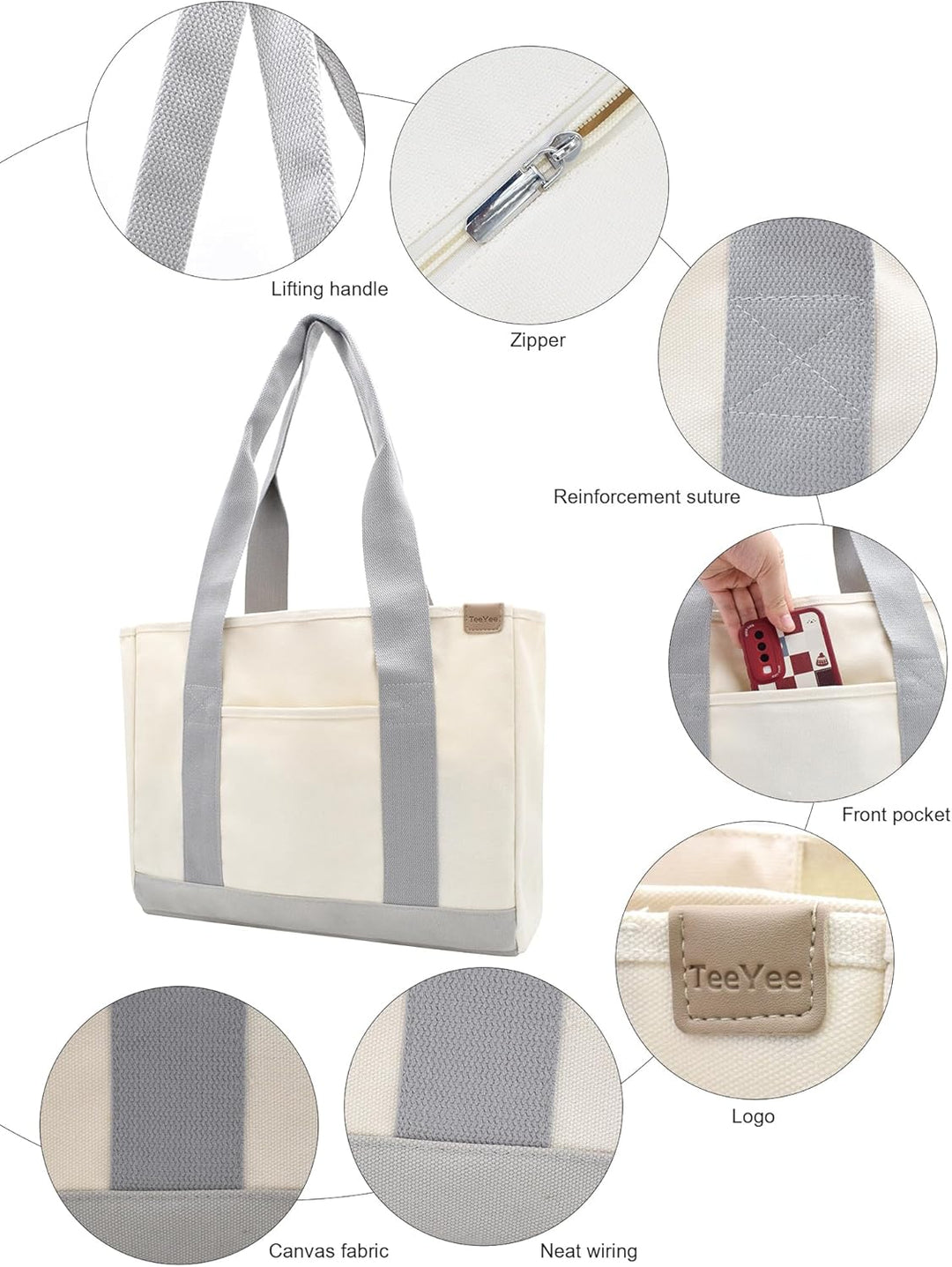 Damen Mittelgross Handtasche Canvas Satchel Tote Bag Schultertasche Shopper für Bücher Alltag Arbeit