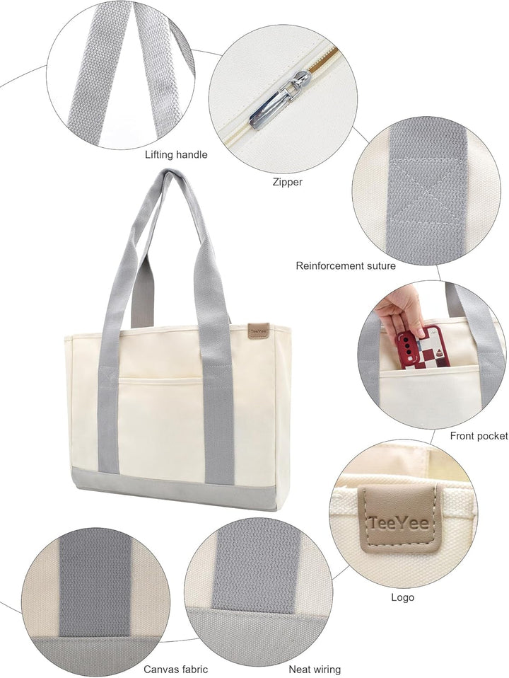 Damen Mittelgross Handtasche Canvas Satchel Tote Bag Schultertasche Shopper für Bücher Alltag Arbeit