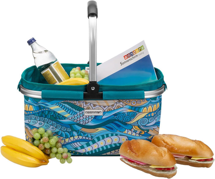 anndora Einkaufskorb 22 Liter – stabiler Mutti Korb mit umklappbarem Griff &amp; Reissverschluss-Innenta