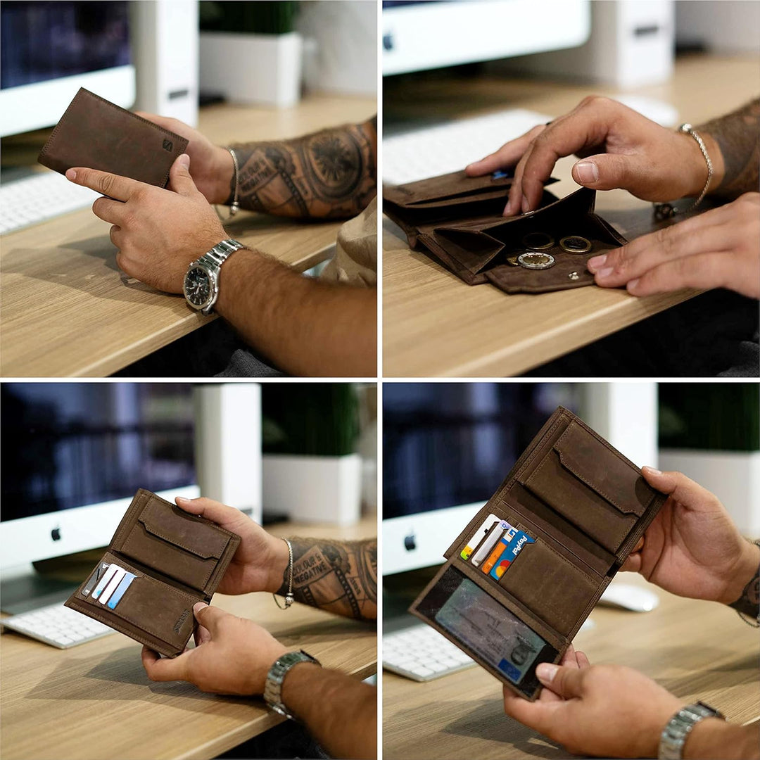 SERASAR | Leder Portemonnaie Herren [Vintage] mit RFID Schutz | Braun | Echtleder | 12 Kartenfächer