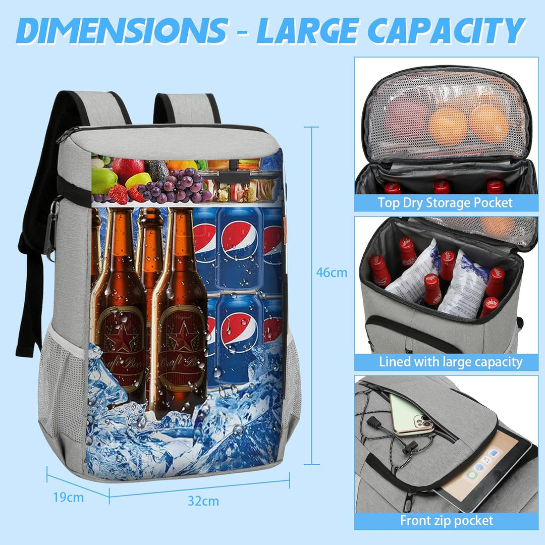 Kühltaschen 28 Liter Picknickrucksäcke mit Flaschenöffner Picknickkorb Wasserdicht Kühlrucksack Isol