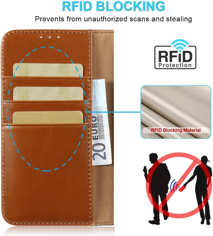 LENSUN Lederhülle für Samsung Galaxy S24, Echtleder Hülle [Standfunktion][RFID Blocker][Premium Echt