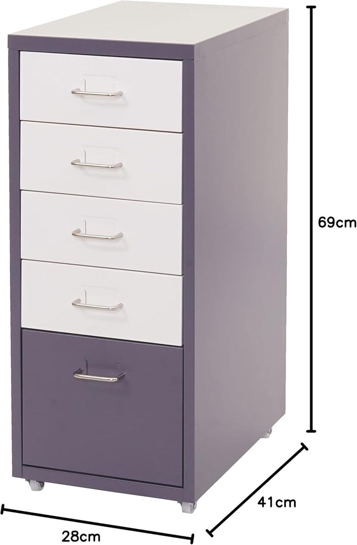 PROREGAL Rollcontainer Housten HxBxT 69x28x41cm 5 Schubladen Dunkelgrau Weiss-Dunkelgrau Schubladens