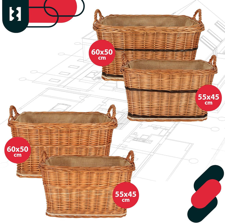 KOTARBAU® Weidenkorb für Brennholz - Holzkorb für Kaminholz - Erntekorb - 60x50 cm - Kaminholzkorb m