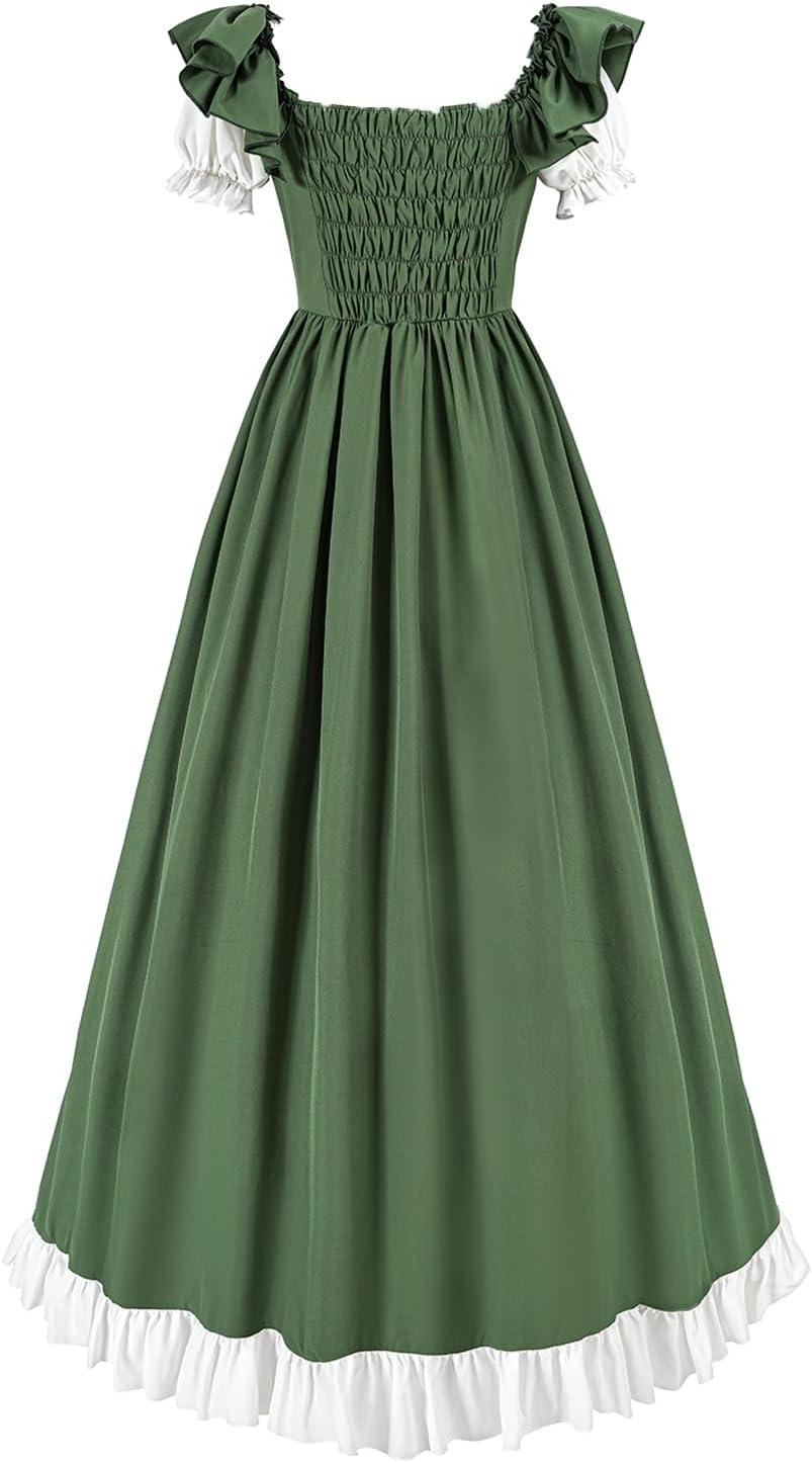 CR ROLECOS Renaissance Kleid Kurzarm Mittelalter Kleidung Damen Puffärmel Viktorianisches Ballkleid