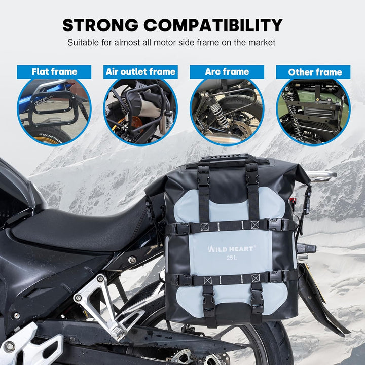 WILD HEART Motorrad Seitentasche Edelstahl Federung wasserdichte Tasche 20L/25L wasserdicht Pianner