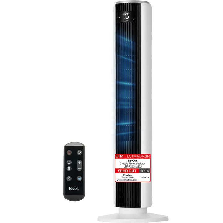 Levoit 20 dB sehr leiser Turmventilator mit Fernbedienung, 7,9 m/s Ventilator mit Kühlung, 90° oszil