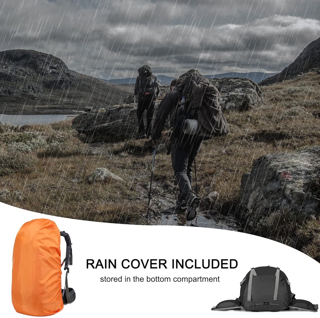 Loowoko 50 l Wanderrucksack, wasserdichte Camping-Essentials-Tasche mit Regenschutz, 45 + 5 Liter le