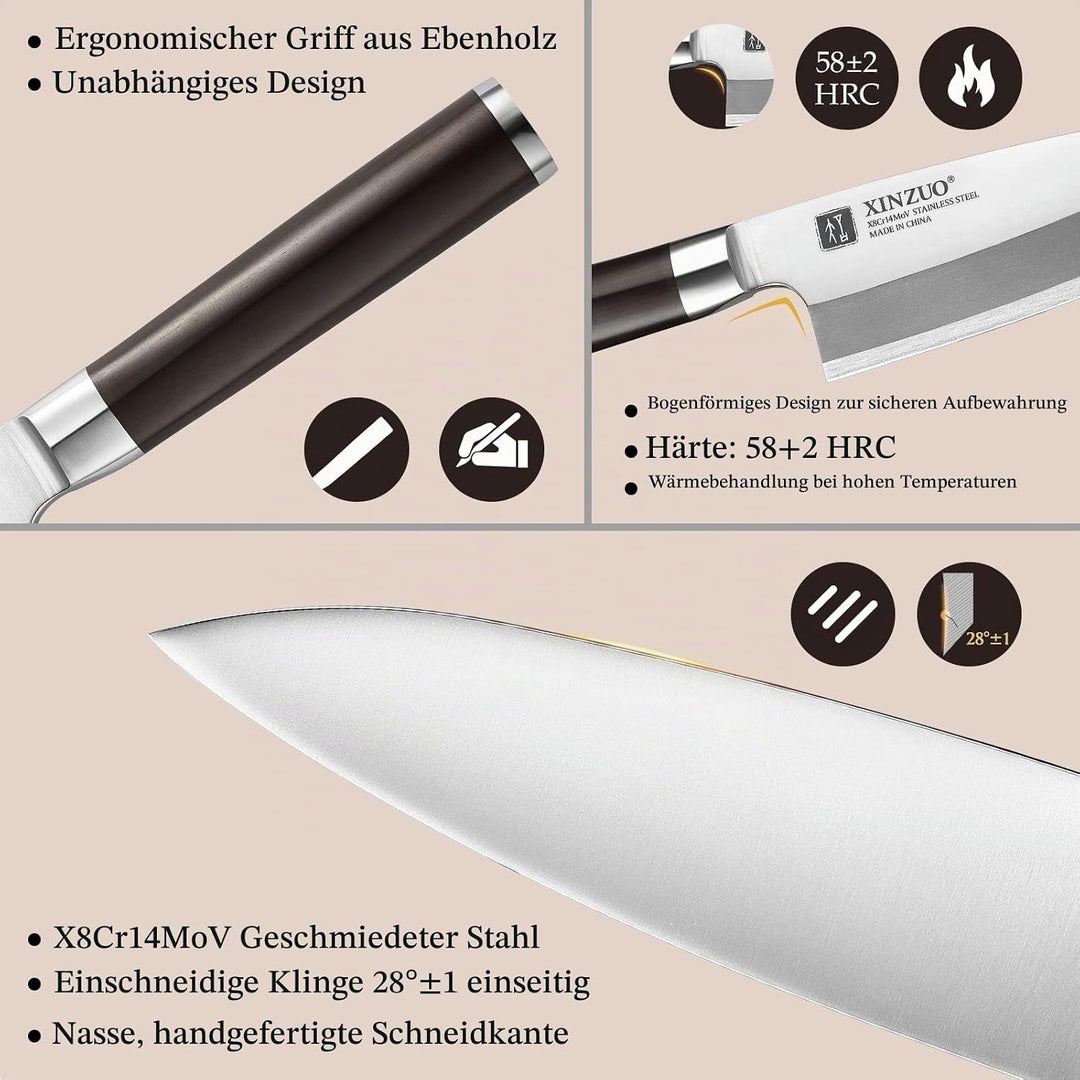 XINZUO 18cm Deba Messer, Edelstahl X8Cr14MoV Sashimi Sushi Messer Einzelfase Klinge- Kochmesser Prof