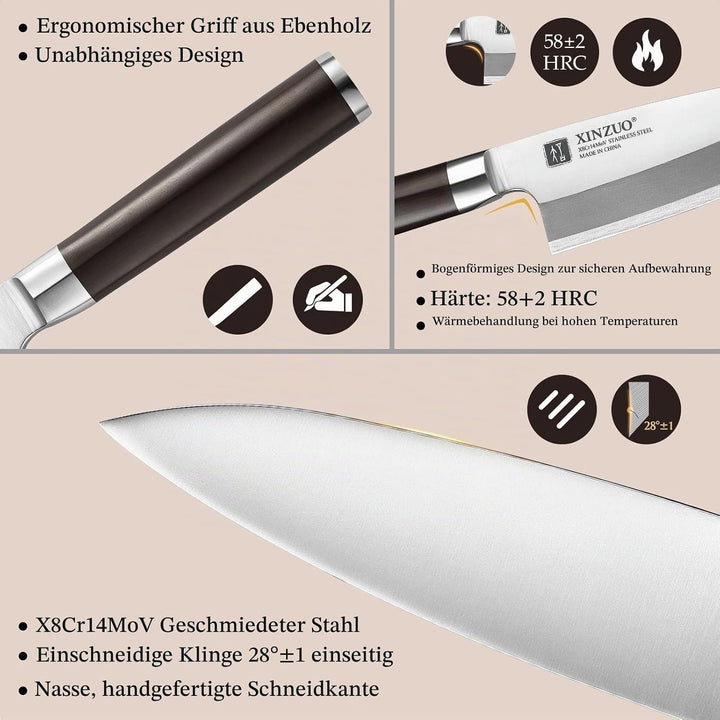 XINZUO 18cm Deba Messer, Edelstahl X8Cr14MoV Sashimi Sushi Messer Einzelfase Klinge- Kochmesser Prof