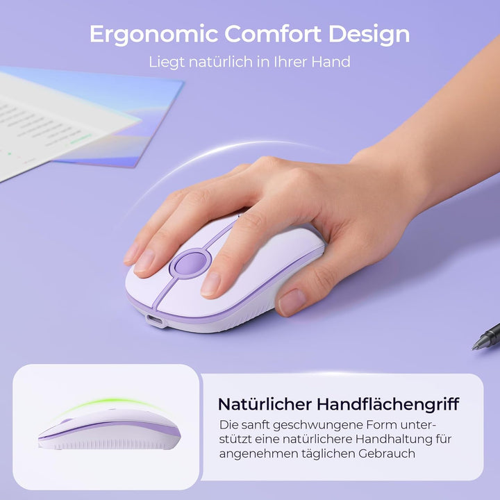 seenda MOU001 Bluetooth Maus, USB + Dual-Bluetooth 3 Geräte Verbindung, Maus Kabellos mit 3 DPI-Stuf