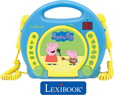 Lexibook Peppa Wutz Schorsch CD-Player mit 2 Spielzeug-Mikrophonen, Kopfhöreranschluss, Batteriebetr