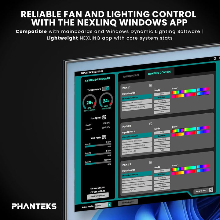 Phanteks Nexlinq Hub V2 – Leistungsstarker Lüfter- und RGB-Controller mit PCIe Gen2 USB Input, 100W
