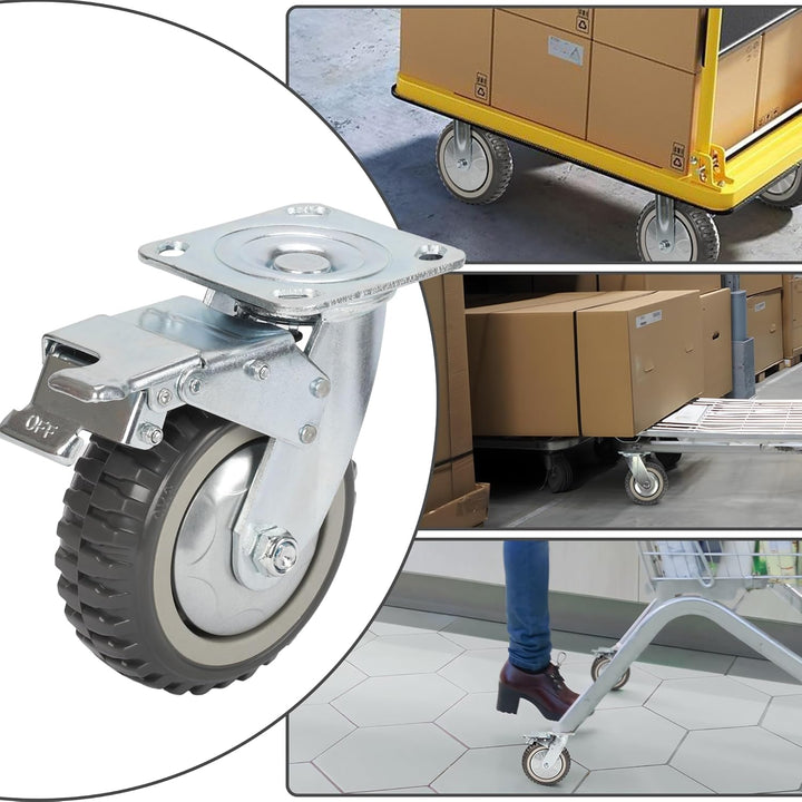 uyoyous 4PCS Schwerlastrollen 150mm Transportrollen Möbelrollen 2 Vollgummi Rollen mit Bremse 360°Gr