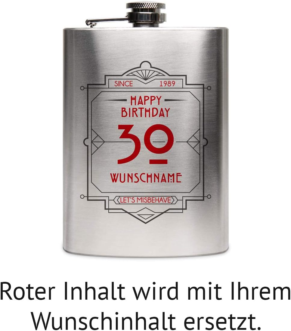 Flachmann Edelstahl 237 ml 8 oz individuelle Gravur Geschenk - Happy Birthday, Happy Birthday