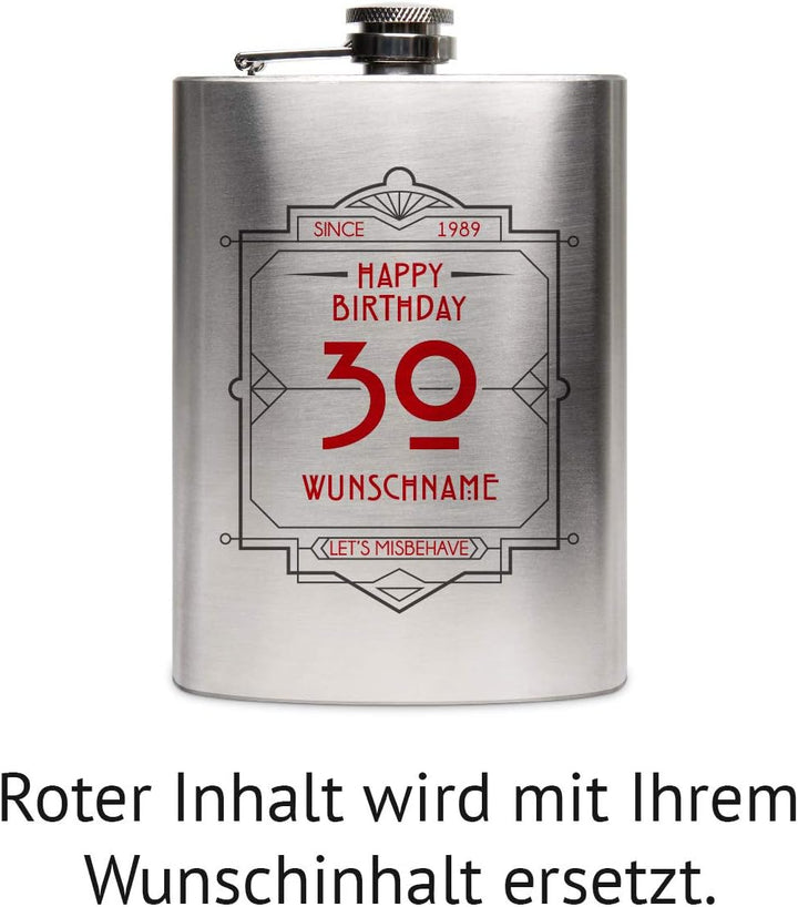 Flachmann Edelstahl 237 ml 8 oz individuelle Gravur Geschenk - Happy Birthday, Happy Birthday