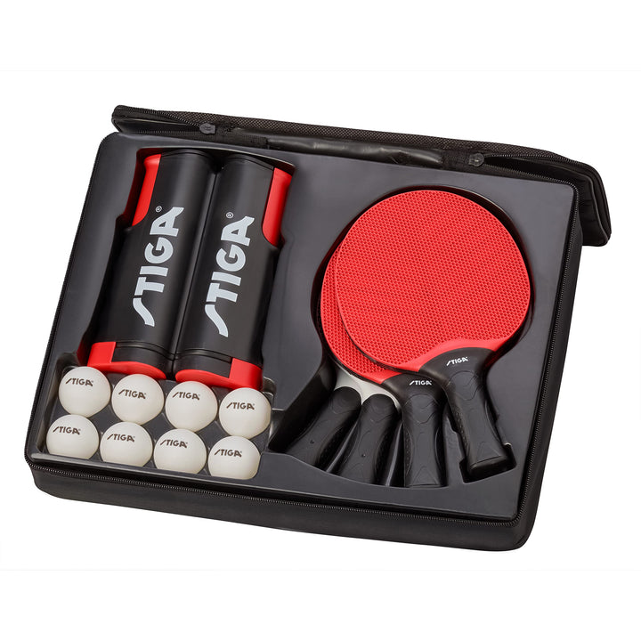 STIGA Set Seasons Anywhere Tischtennisset: 4 Schläger, 8 Bälle und Universal Rollnetz, für den Indoo