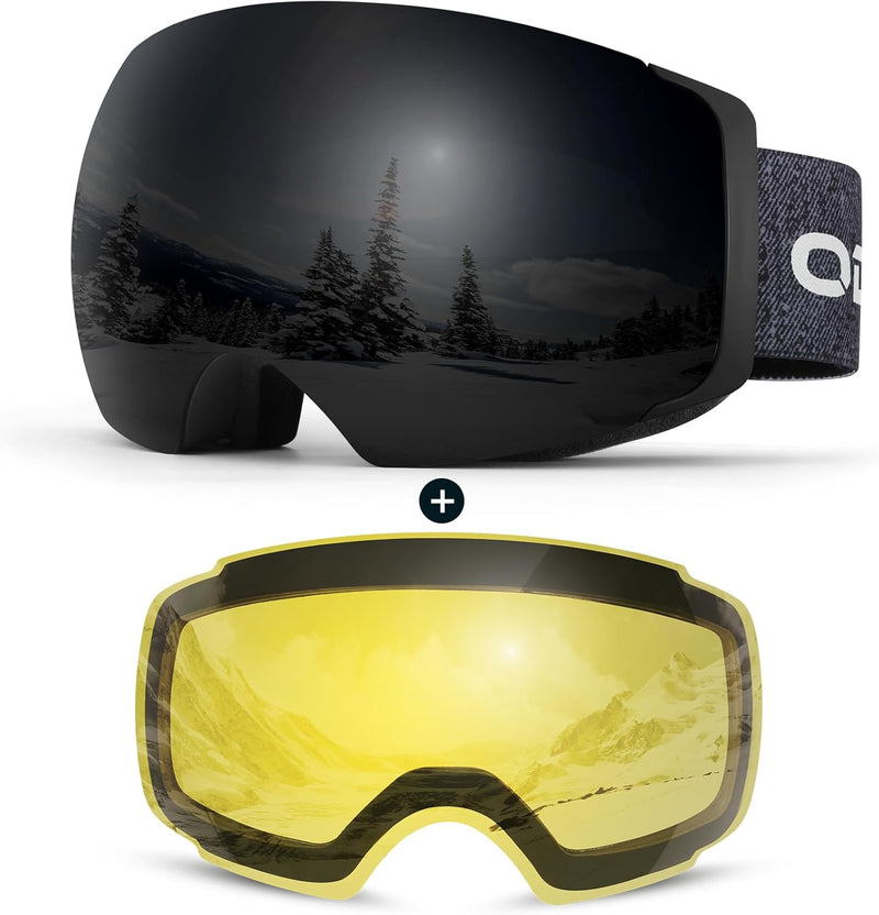 Odoland Skibrille Ski Goggles für Damen und Herren Jungen Rahmenlose Snowboardbrille mit Magnetische