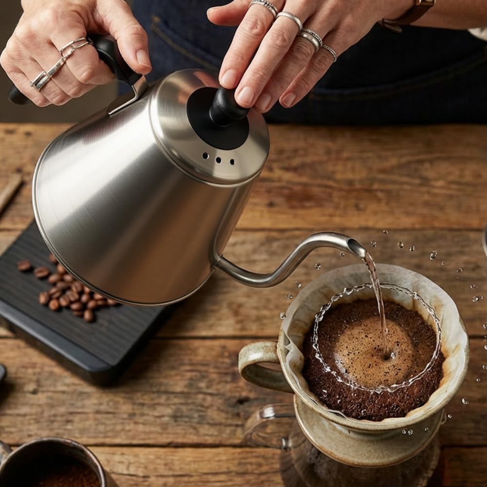 MAXWIN Pour Over Kaffee Wasserkocher 1L,Schwanenhals Langer Auslauf,Kaffeekocher Teekanne Kaffeekess