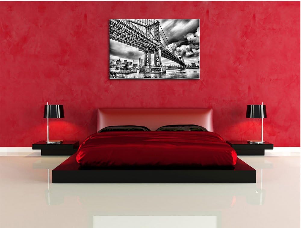 Pixxprint Manhattan Bridge New York / 100x70cm Leinwandbild bespannt auf Holzrahmen/Wandbild Kunstdr