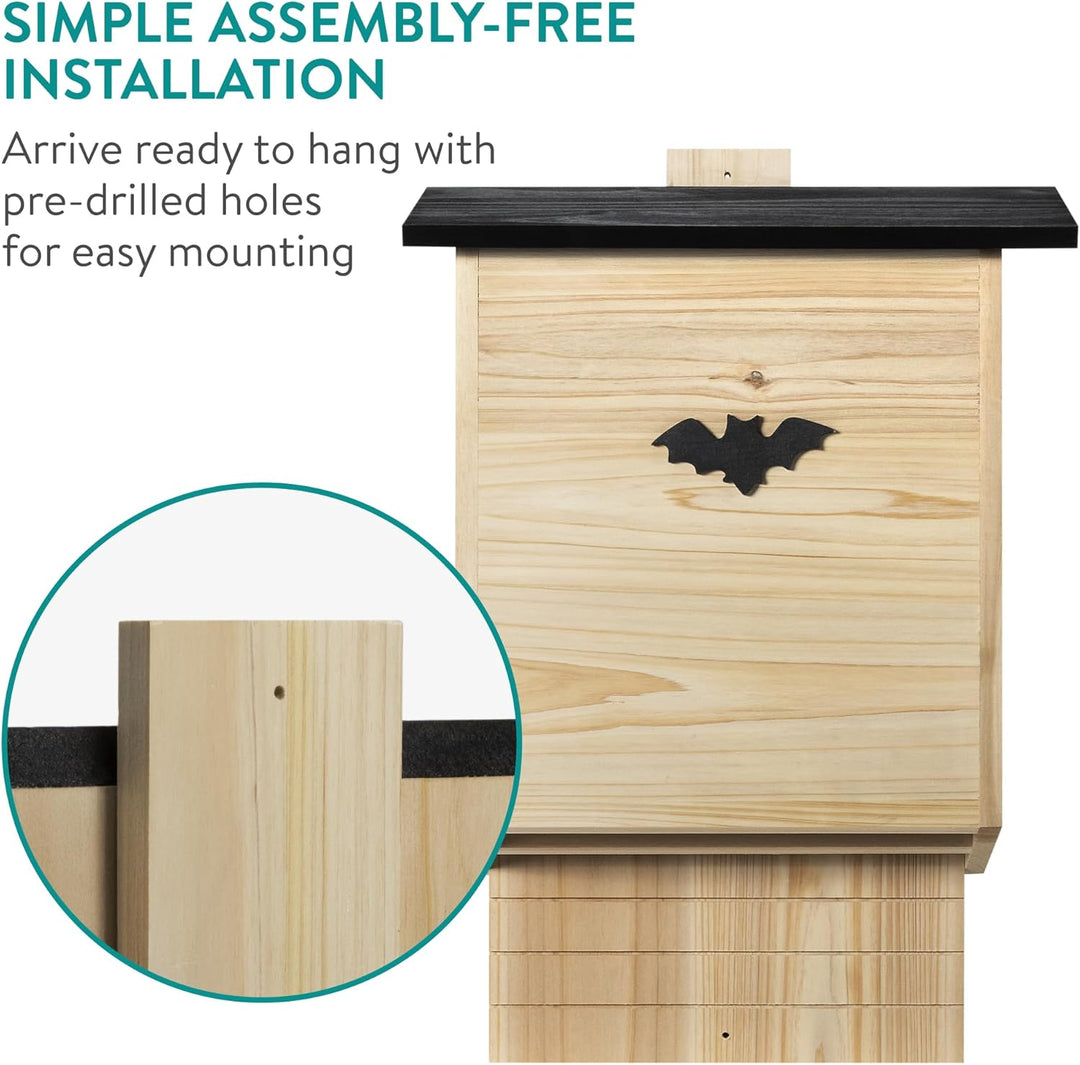 Navaris Fledermauskasten Gross - Geräumig und grosszügig - Aus Massivholz - Schwarzes Dach - Flederm
