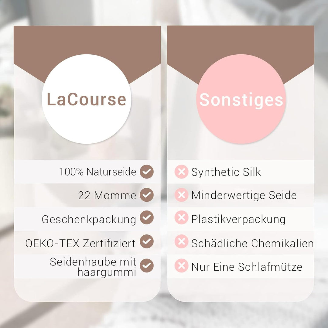 ‌LaCourse Rutschfeste Verstellbare Echte 22 Momme 100% Maulbeerseiden-Seidenhaube zum Schlafen, Dopp