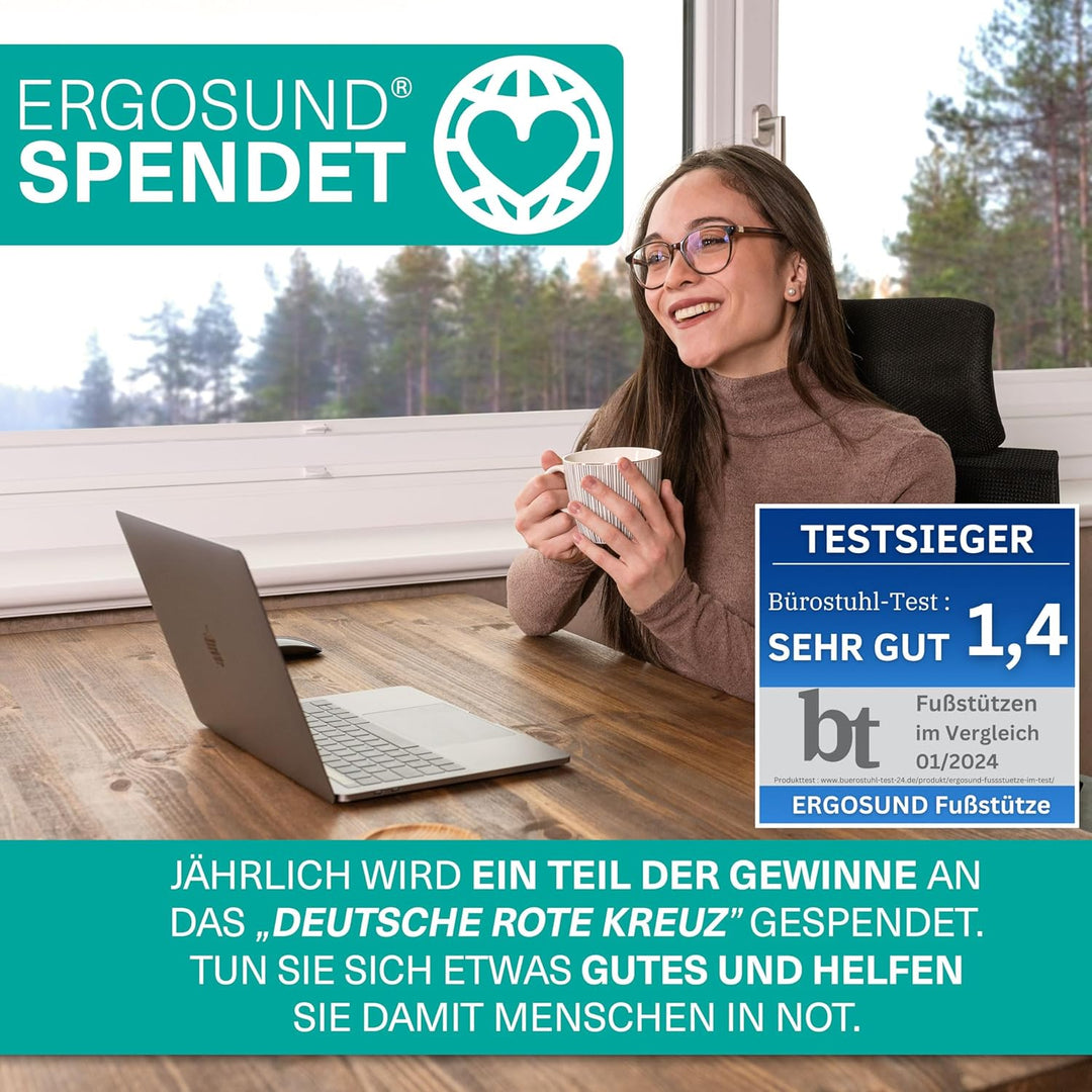 ERGOSUND Fussstütze Schreibtisch [TESTSIEGER] - Premium Schaumstoffkern - Höhenverstellbare Fussbank