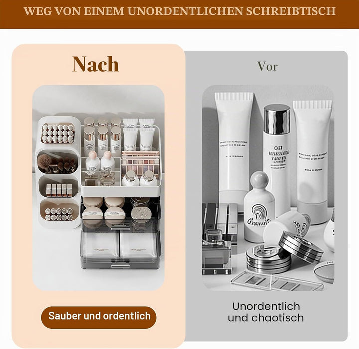Make Up Organizer, Schminktisch Organizer mit Schubladen, 3-In-1 Aufbewahrungsbox Grosse für Makeup
