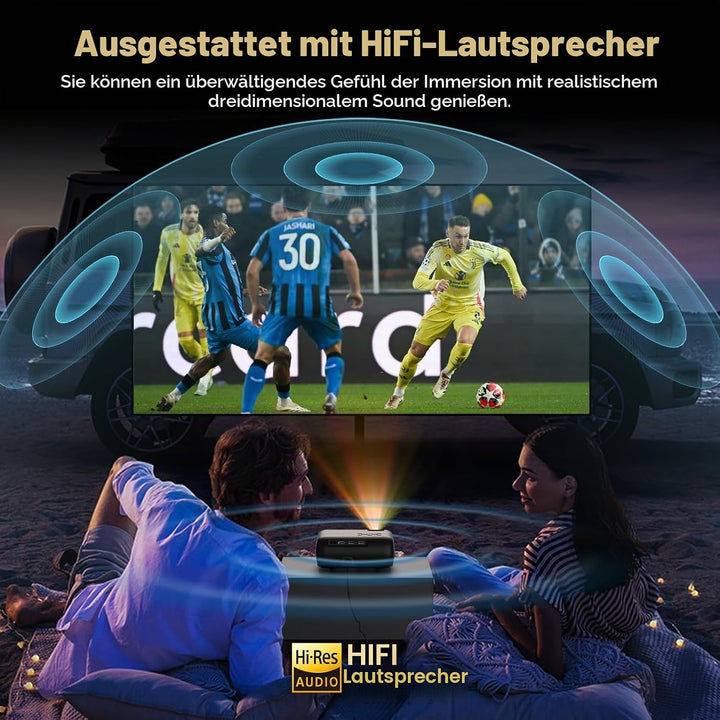 Mini Beamer mit WLAN und Bluetooth, 1080P Native, 4K-Unterstützung, Premium-Lautsprecher, Smart Andr