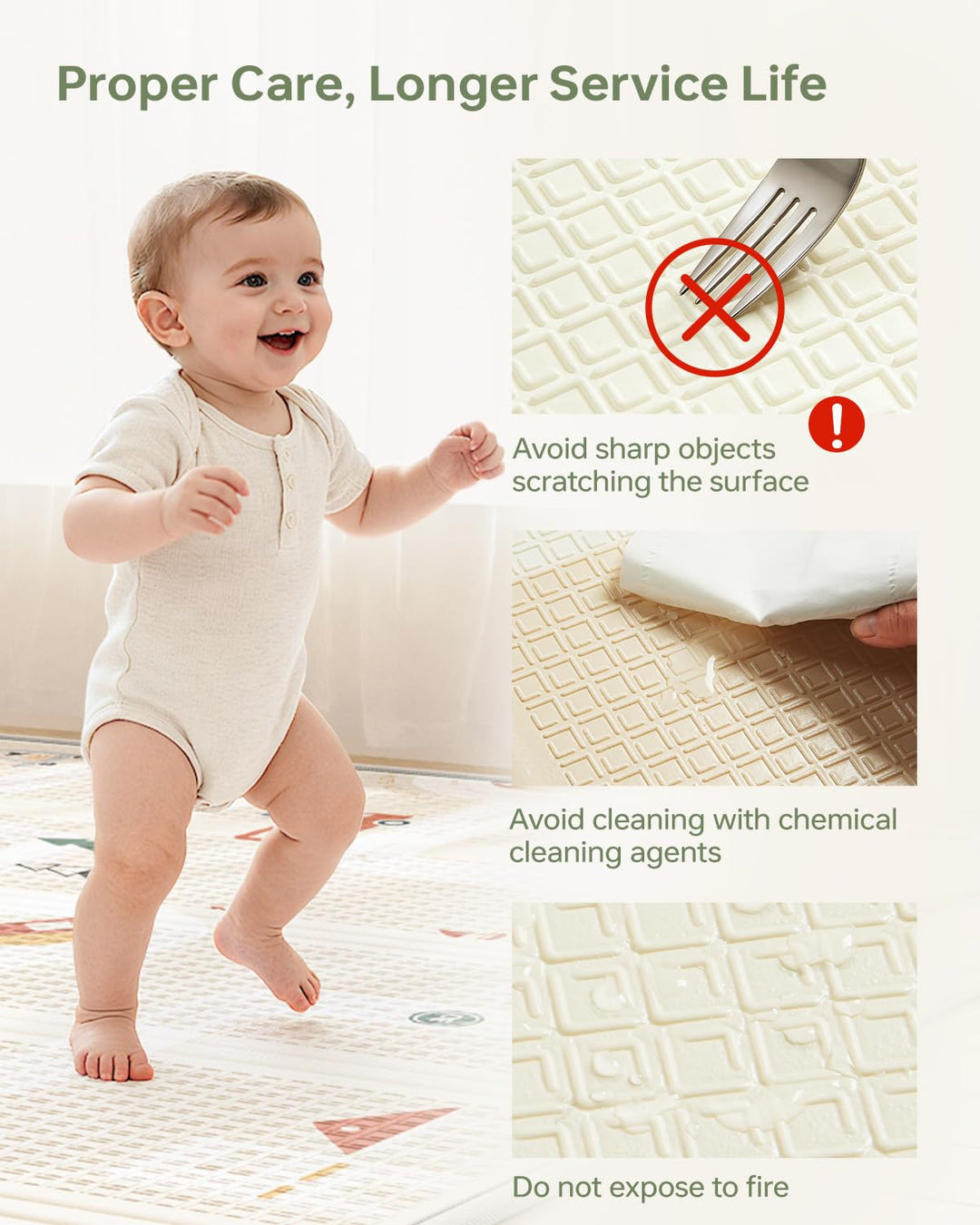BG-BABYGO Krabbelmatte Baby &amp; Spielmatte für Babys– 147 * 177 * 1CM Spielmatte Baby Faltbar, wasserd