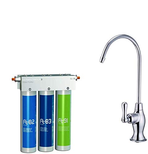 Puricom FT-LINE 3. Aktivkohle-Wasserfilter-System mit UF-Filtration mit Einweg Wasserhahn Oslo Chrom
