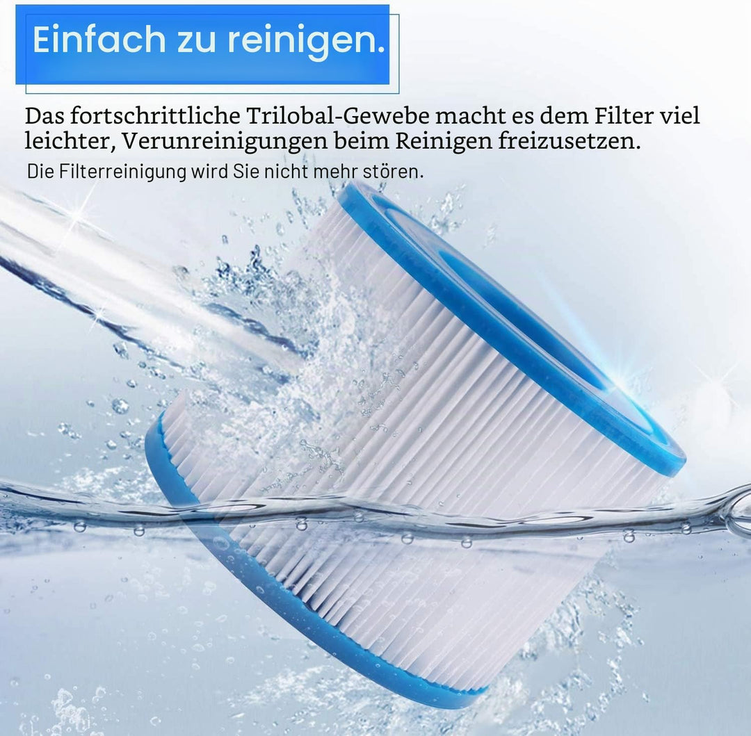 POOLPURE Filterkartusche Gr. II, Poolfilter kompatibel mit Bestway 58094 Typ II, 10,5 x 13,6 cm, 6er
