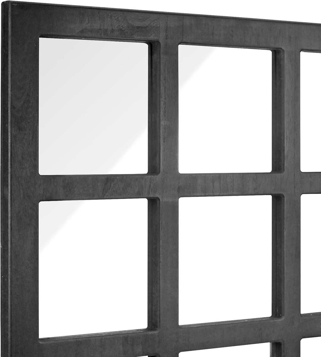 Stonebriar Square Rustic 9 Panel Window Pane Hanging Wall Mirror with Black Painted Wood Finish and