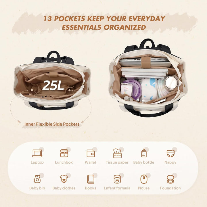 GOLF SUPAGS 25L Baby Wickelrucksack mit Tragbarer Wickelauflage und Kinderwagengurte, Lsoliertes Lun